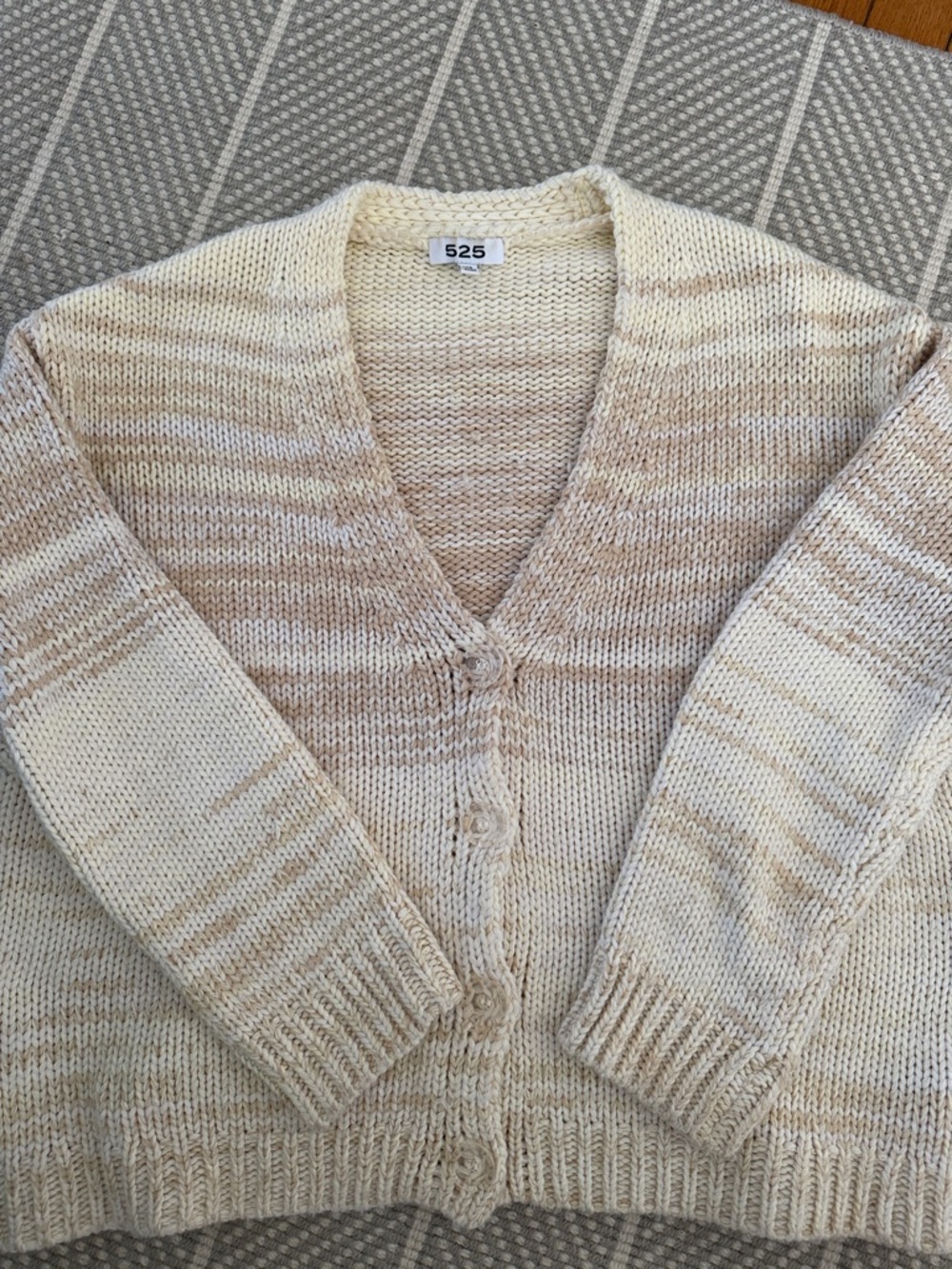 525 America Cream & Beige Marled V-Neck Button Cardigan